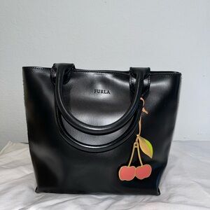 Furla Black Tote with Cherry Charm
